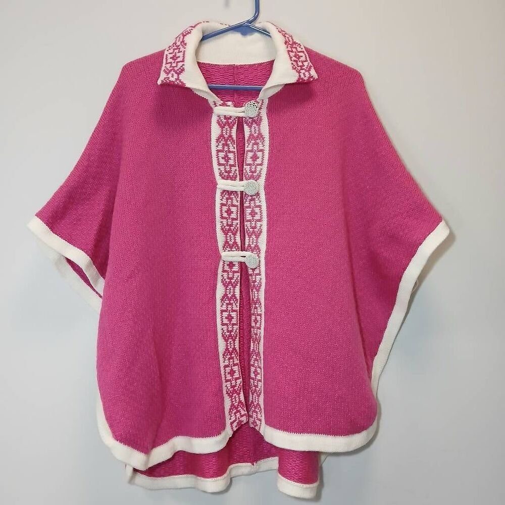 Womens xl handmade poncho sweater alpaca wool super soft texture pink
